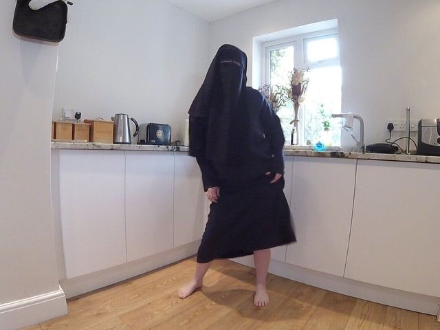 Dancing in Burqa with Niqab and Nothing Underneath (Horny vixen)