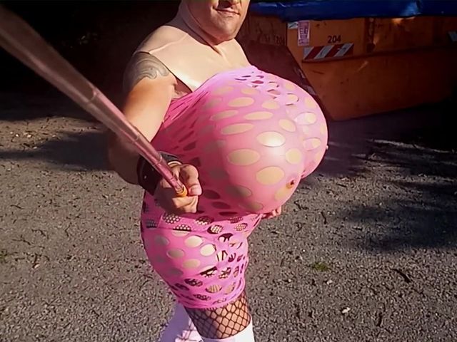 Outdoor Walk with Huge Tits in a Fishnet Dress and Overknee High Heels - Crossdresser Sissy Half Naked in Fetish (Endless Deeply)