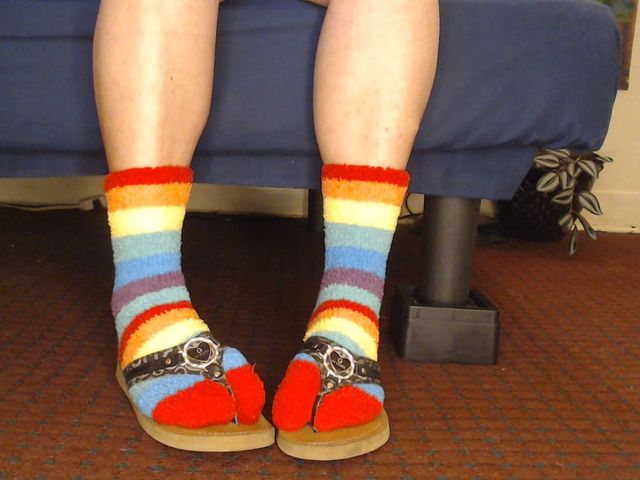 Fuzzy Rainbow Socks Guess Leather Flip Flops (TLC 1992)