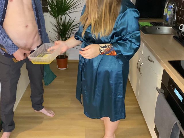 Sexy Mother-in-law in a Silk Robe Pees in the Kitchen for Her Son-in-law (Our Fetish Life)