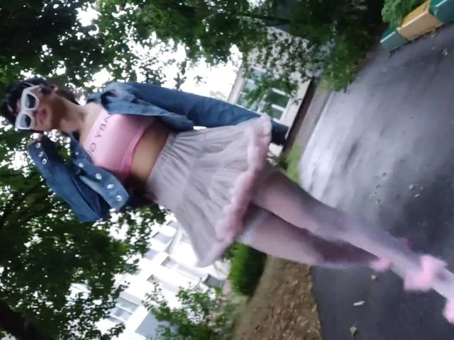 Pink Sissy Ponyboy in Sexy Stockings Posing in Public and Jumping on the Cam (Little pony boy)