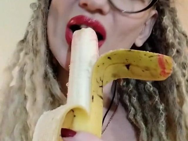 Red Lipstick BJ Banana Tease and Humilation