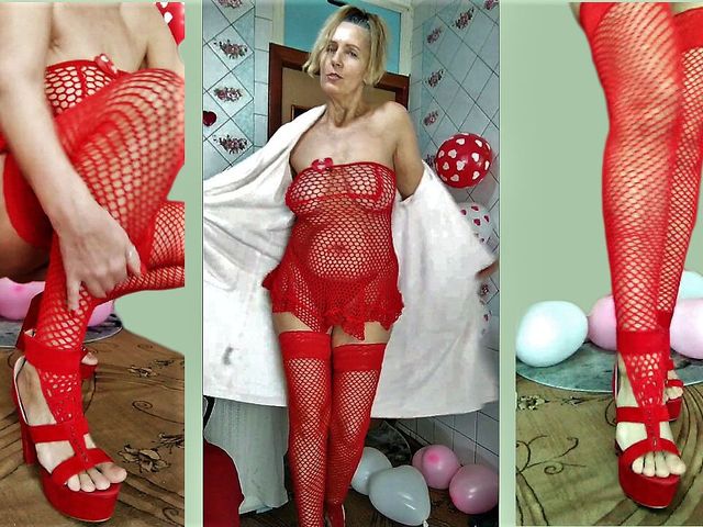 Sexy Lukerya in Red Between Heart-shaped Balloons for Valentine's Day Flirts with Fans in Red High-heeled Shoes on Webcam (Cherry Lu)