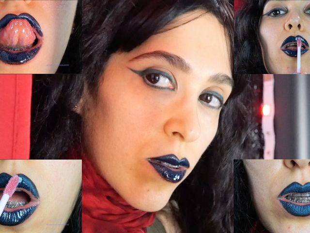 Gothic Dark Blue Lipstick and Glossy Lips (Rebecca Diamante Erotic Femdom)