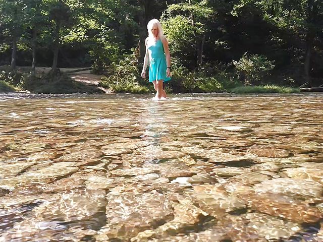 Sexy T-girl Swimming in Mountain River and Wetting Teal Summer Dress... (Alexa Cosmic)