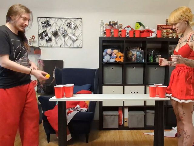 A Naughty Couple Is Playing a Game of Strip Pong (Lost Bets Games)