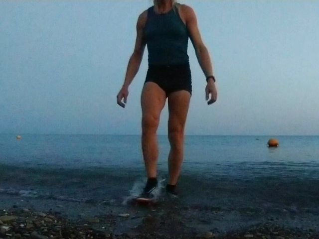 Alexa Cosmic Swimming in the Sea After Sunset in Clothes. Wetlook in Sneakers, Shorts and T-shirt (Alexa Cosmic)