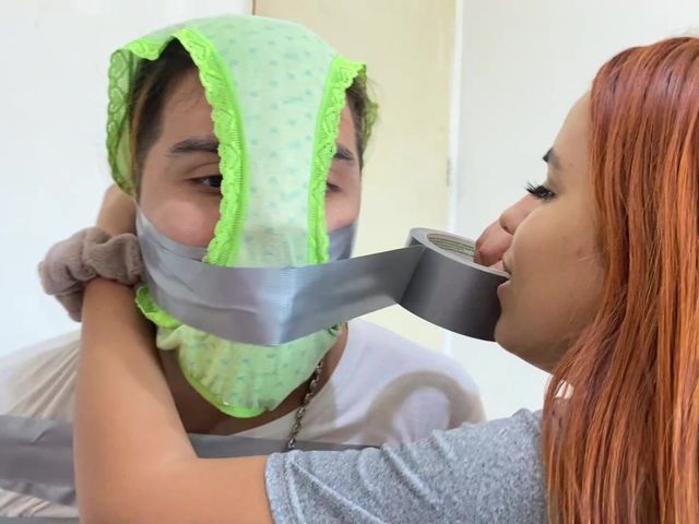 Lazy Bound Step-brother Effectively Gagged and Hooded with Step-sister's Dirty Panties! (Selfgags femdom bondage)